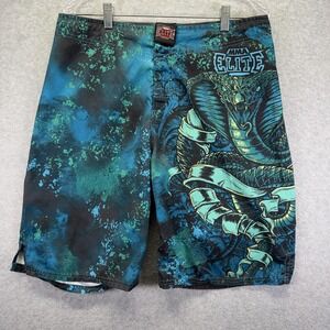 MMA Elite Shorts Mens Medium Blue 11in Snake Graphic Fight Training Quick Dry